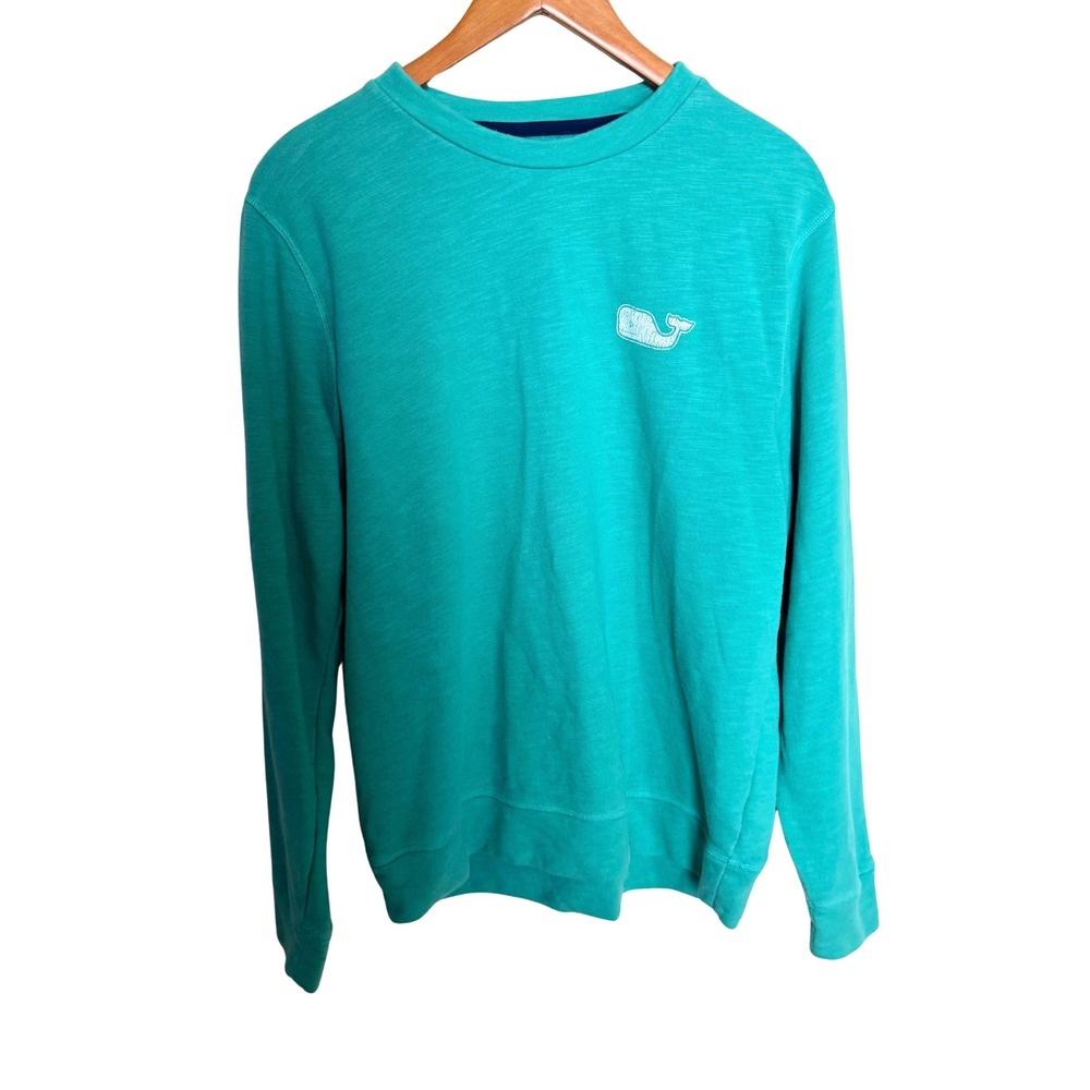 Vineyard Vines Mens Size M Teal Green Whale Graphic Slub Crewneck Sweatshirt